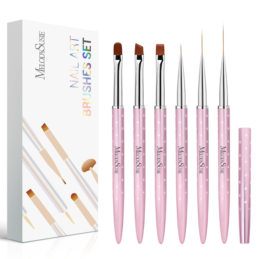 MelodySusie nail art brush set rose gold closeup highlights premium quality for DIY nails.