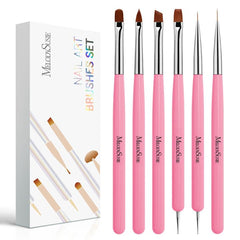 MelodySusie nail art brushes set 6pcs laid out for precise detailing and DIY manicures.