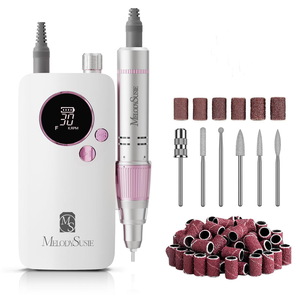 MelodySusie portable nail drill 30krpm shows adjustable speed for precise manicures.