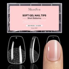 MelodySusie Short Ballerina X Nail Tips clear pack for salon or home use