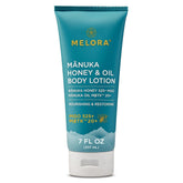 MELORA Manuka Honey Body Lotion 7oz bottle ready for daily hydration.
