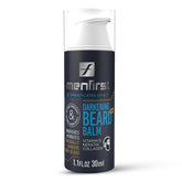MENFIRST Darkening Beard Balm pump jar closeup for mess-free precise dispensing.