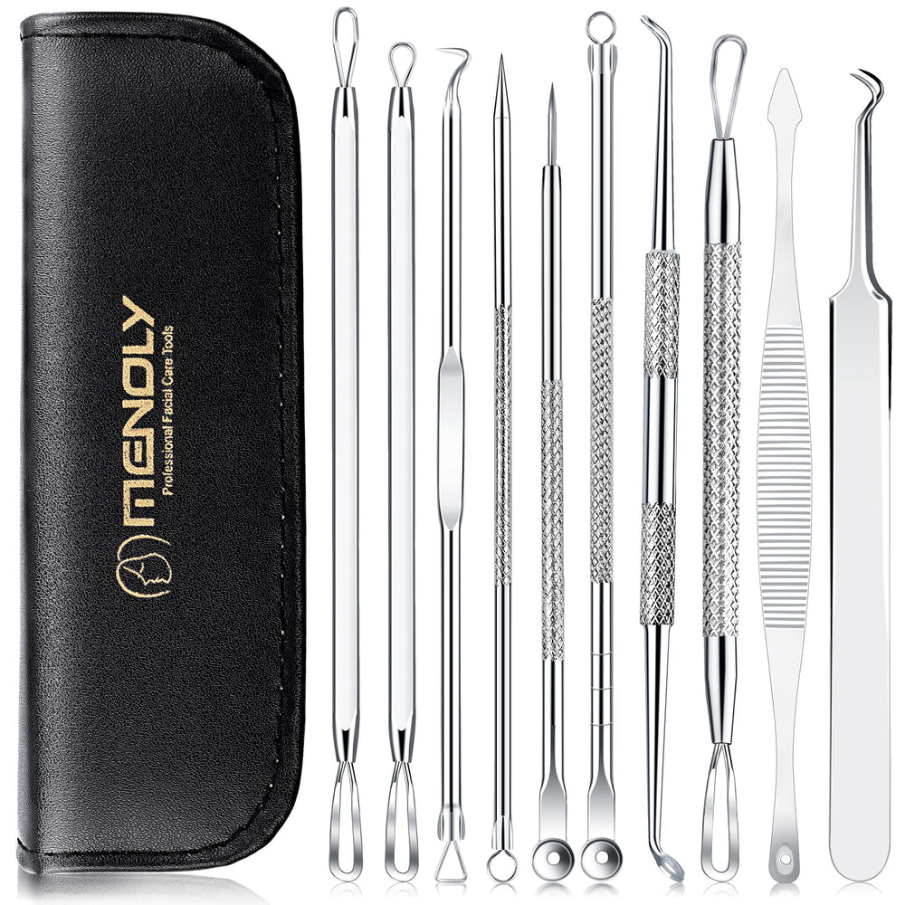 MENOLY pimple popper toolkit-10pcs set ready for precise blemish removal.