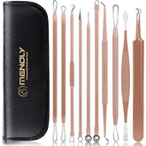 MENOLY pimple popper toolkit in rose-gold case for travel-ready blemish care.
