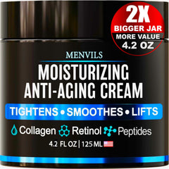 Menvils mens face moisturizer jar closeup shows creamy hydration for daily use.