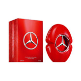 Mercedes-Benz Woman in Red bottle front showcases jasmine-forward scent for daily wear.