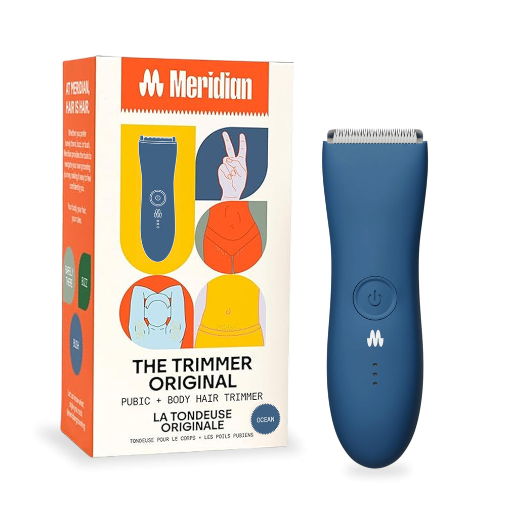 Meridian The Trimmer Original ceramic blade closeup for skin-friendly, precise trimming.