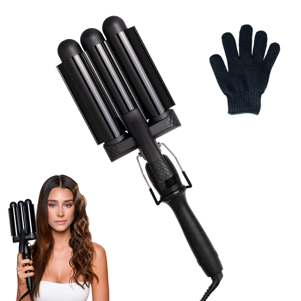 Mermade Hair Waver 1.25-inch triple-barrel black body for quick beachy waves.