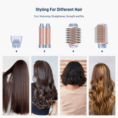 MESCOMB hot air multi-styler dryer brush demonstrates fast drying with reduced frizz.