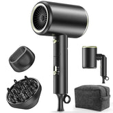 MESHEEN hair dryer front view highlighting compact design for travel and home use.