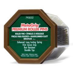 MetaGrip Bronze Premium Roller Pins pack open shows a spacious count for busy salons.