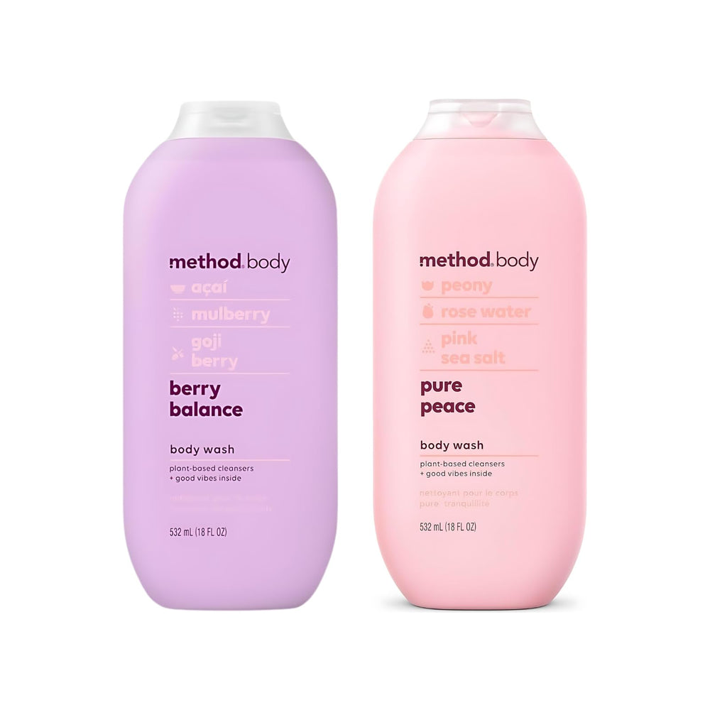 Method Berry Balance bottle with berry notes for soft, moisturized skin