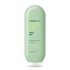 Method Daily Lotion packaging close-up emphasizes premium bottle for daily use.