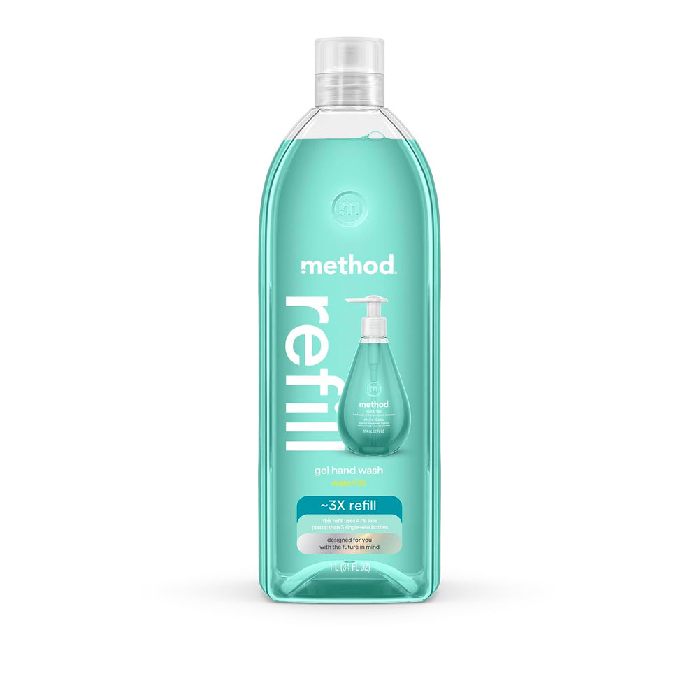 Method Gel Hand Soap Waterfall bottle pour enables quick, mess-free handwashing.