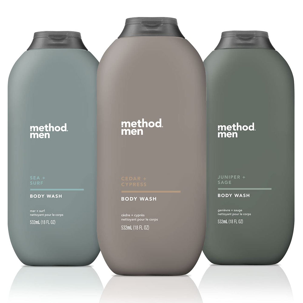 Method Men Sea Surf bottle dispense highlights quick-lathering daily shower.