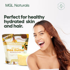 MGL Naturals ivory shea butter on hair ends for smooth, manageable styling