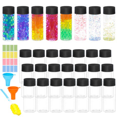 Mhtdet empty sensory bottles with lids lined up for leakproof play