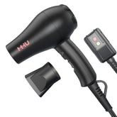 MHU mini blow dryer front view highlighting compact design for easy travel and styling.