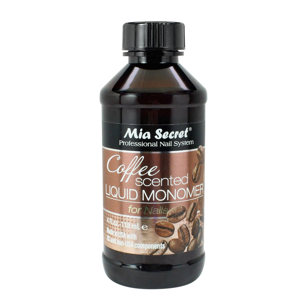 Mia Secret coffee scented liquid monomer bottle enhances studio ambiance with a fresh aroma