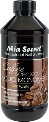 Mia Secret Coffee Scented Liquid Monomer bottle ready for acrylic nail applications