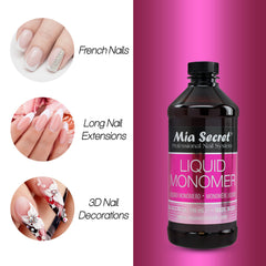 Mia Secret USA-made monomer packaging closeup indicating strict quality control.
