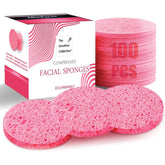 miaform compressed facial sponges pink round packaging; compact travel-ready cleansing option