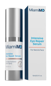 MiamiMD Eye Serum bottle close-up showing a lightweight formula for daily care