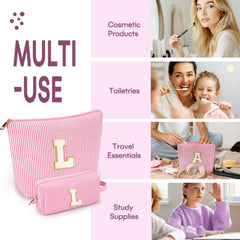 Mibasies initial makeup bag yellow zipper design keeps items secure during travel.