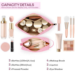 Mibasies initial makeup bags pink zip-close design offers quick access and portability.