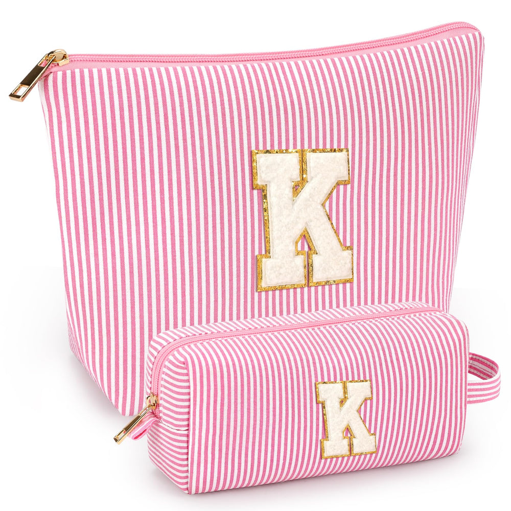 Mibasies initial makeup bags pink pack front keep cosmetics organized on trips.