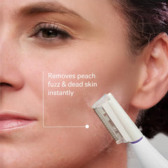 Michael Todd Sonicsmooth peach fuzz removal on cheek for a refined base.