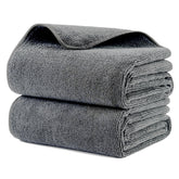 Microfi microfiber hair-drying towels gray pack, front view, for salon-quality drying.