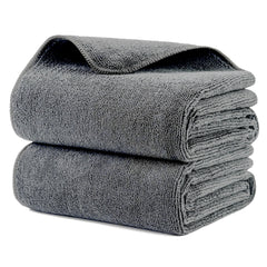 Microfi microfiber hair-drying towels gray pack, front view, for salon-quality drying.