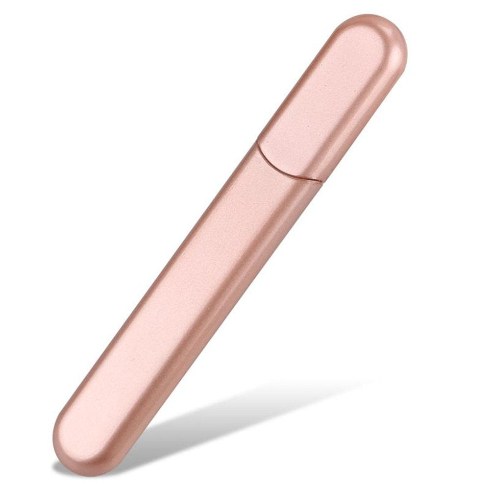 MiDenso premium glass nail file case held for on-the-go manicure.