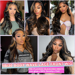 miear 13x6 Ombre Lace Front Wig body-wave texture adds soft movement.