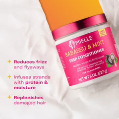 Mielle Organics Babassu & Mint Deep Conditioner texture ready for root-to-tip application.