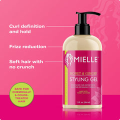 Mielle Organics Honey & Ginger Hair Gel applied to curls for definition.