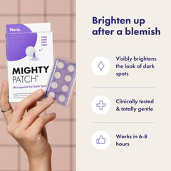 Dermatologist-tested Mighty Patch label shown for gentle skincare.