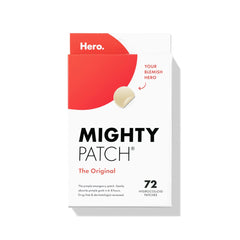 Mighty Patch Original on-skin close-up shows translucent patch promoting overnight pimple clarity.