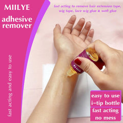 MIILYE wig glue remover label closeup, natural citrus scent for pleasant use