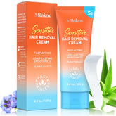 Milakos hair removal cream bottle demonstrates quick, painless depilation at home.
