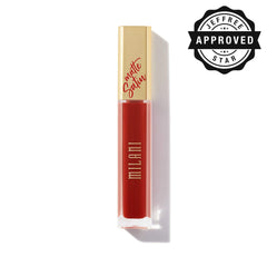 Milani Amore Satin Matte Lip Crème bottle close-up shows creamy texture and full matte finish