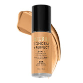 Milani Conceal + Perfect bottle close-up showing long-wear 2-in-1 coverage.