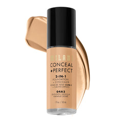 Milani Conceal + Perfect 2-in-1 bottle close-up for quick complexion correction on the go.