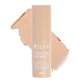 Milani Conceal + Perfect Skin Tint Stick application demonstrates precise, even-toned coverage.