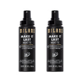 Milani setting spray charcoal bottle closeup for oil-control matte finish all day.