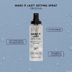 Milani Setting Spray mist shows easy spray technique for set and refresh.