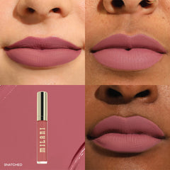 Milani Stay Put Lipstick swatches show neutral to bold shades with rich payoff.
