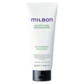 Milbon Moisture Replenishing Conditioner bottle pour demonstrates weightless hydration.