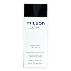 Milbon Repair Restorative Shampoo bottle showing gentle cleansing and elasticity-boosting potential